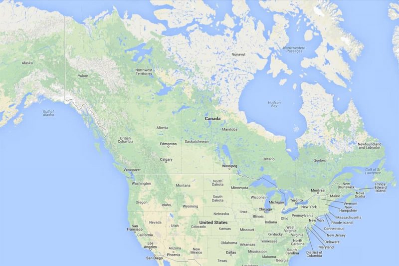 نقشه مرز کانادا و آمریکا